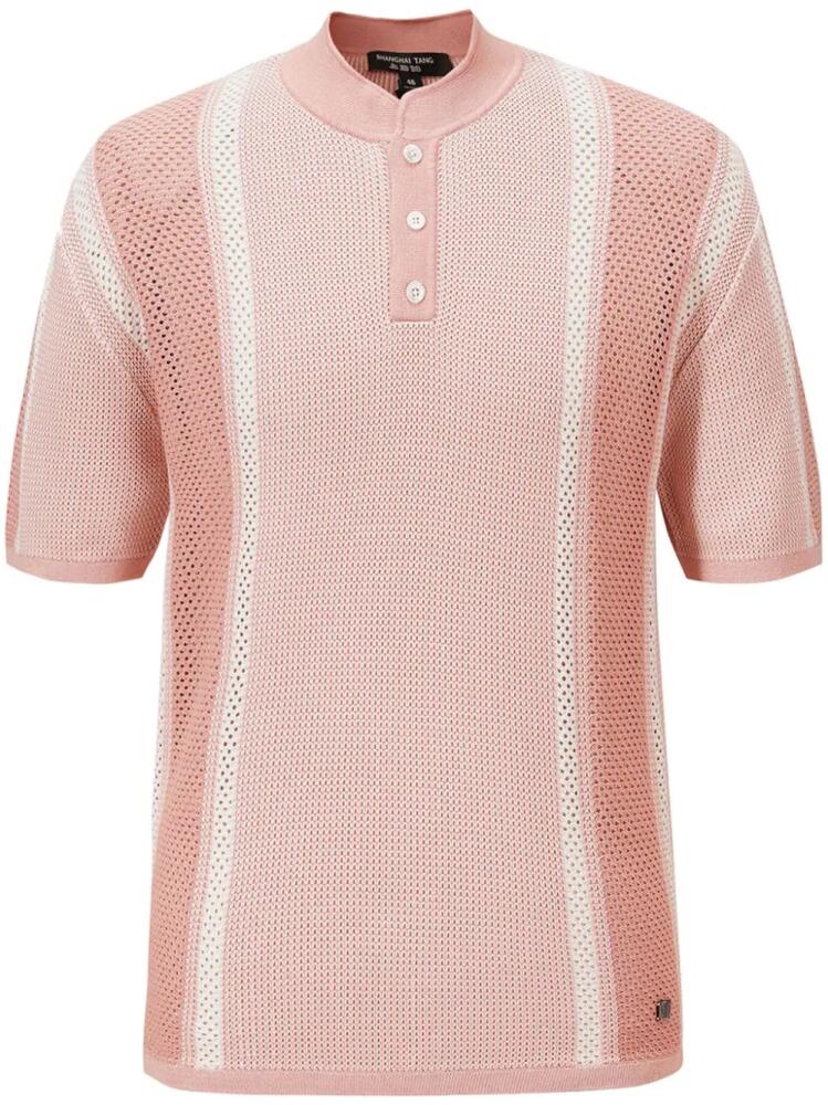 Shanghai Tang Tang open-knit cotton polo shirt - Pink Cover