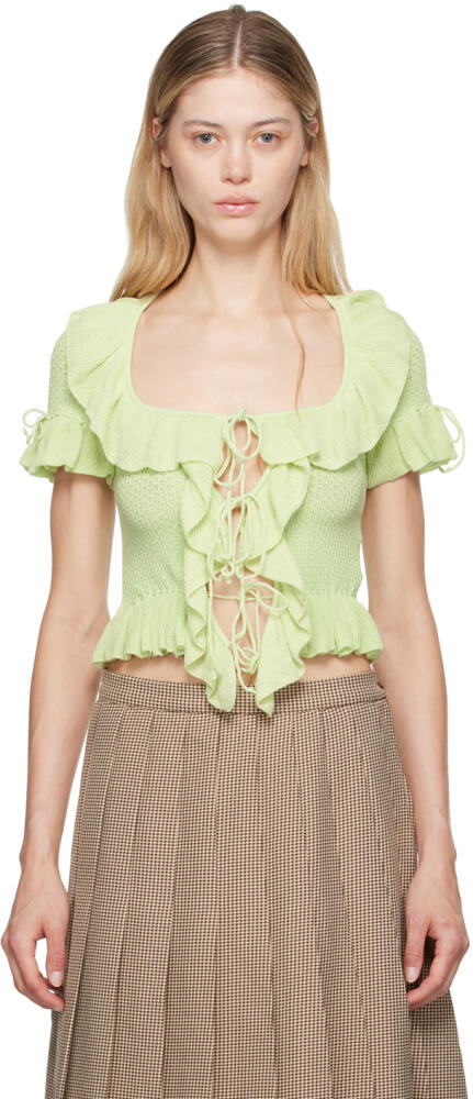 GUIZIO Green Ruffle Tie Cardigan Cover