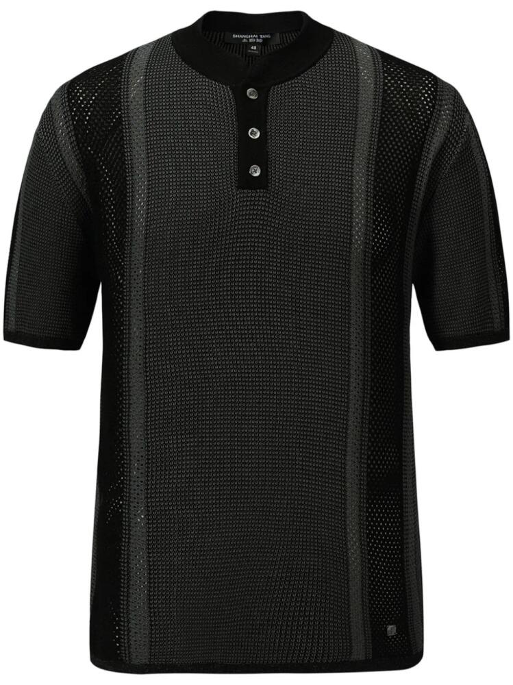 Shanghai Tang Tang open-knit cotton polo shirt - Black Cover