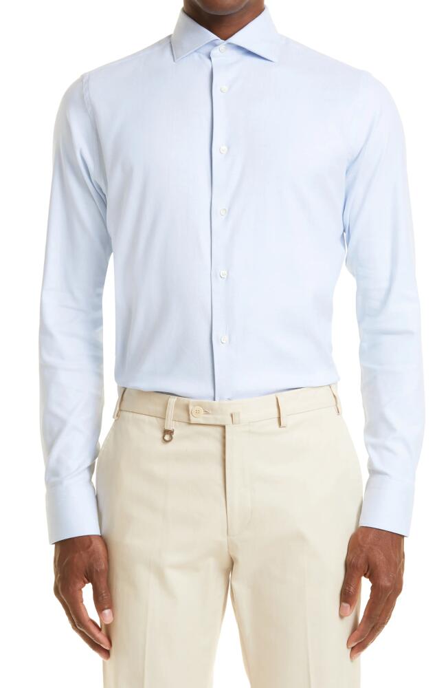 Canali Impeccable Textured Stretch Cotton Dress Shirt in Blue Cover