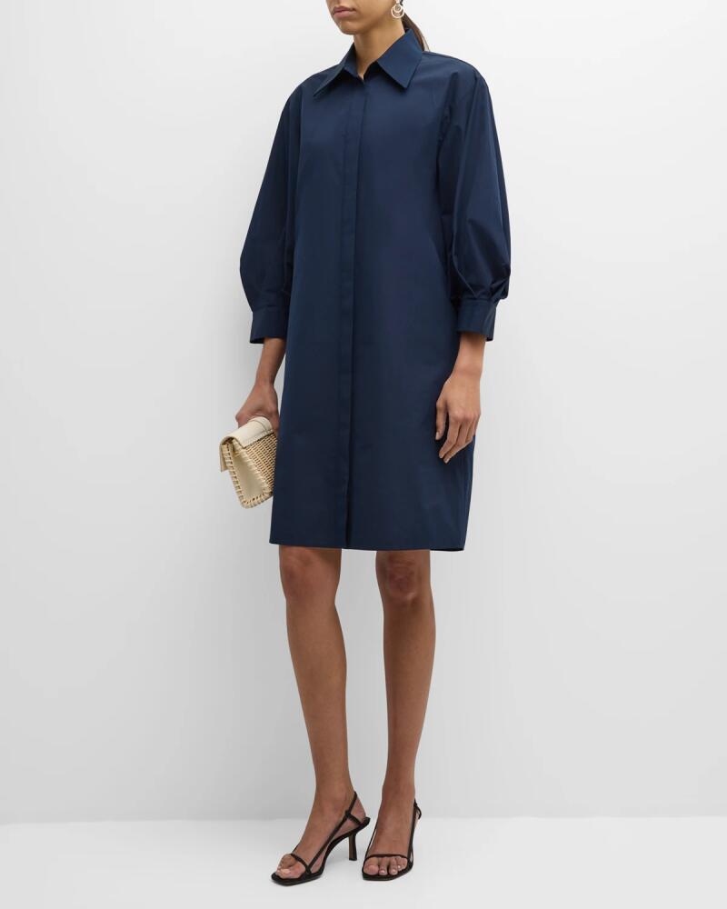 Lafayette 148 New York Blouson-Sleeve Cotton Poplin Midi Shirtdress Cover