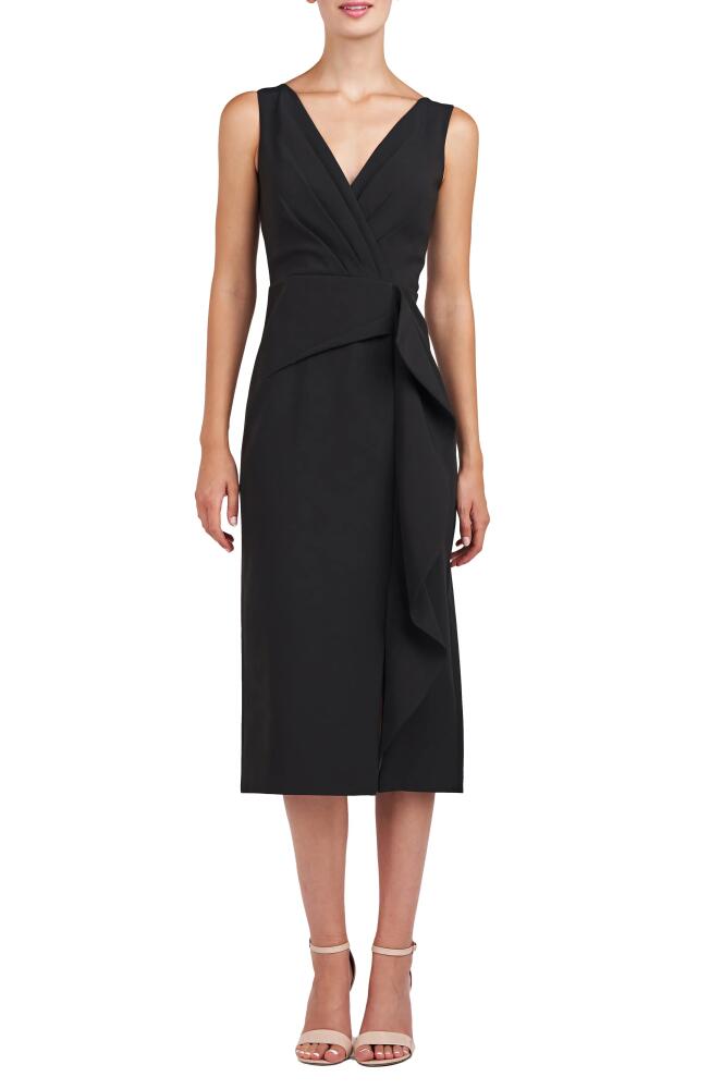 Kay Unger Brynn Ruffle Midi Sheath Dress in Black Cover