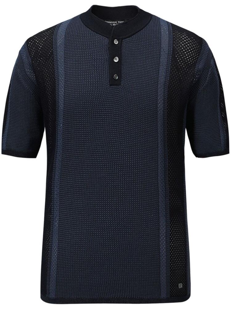 Shanghai Tang Tang open-knit cotton polo shirt - Blue Cover