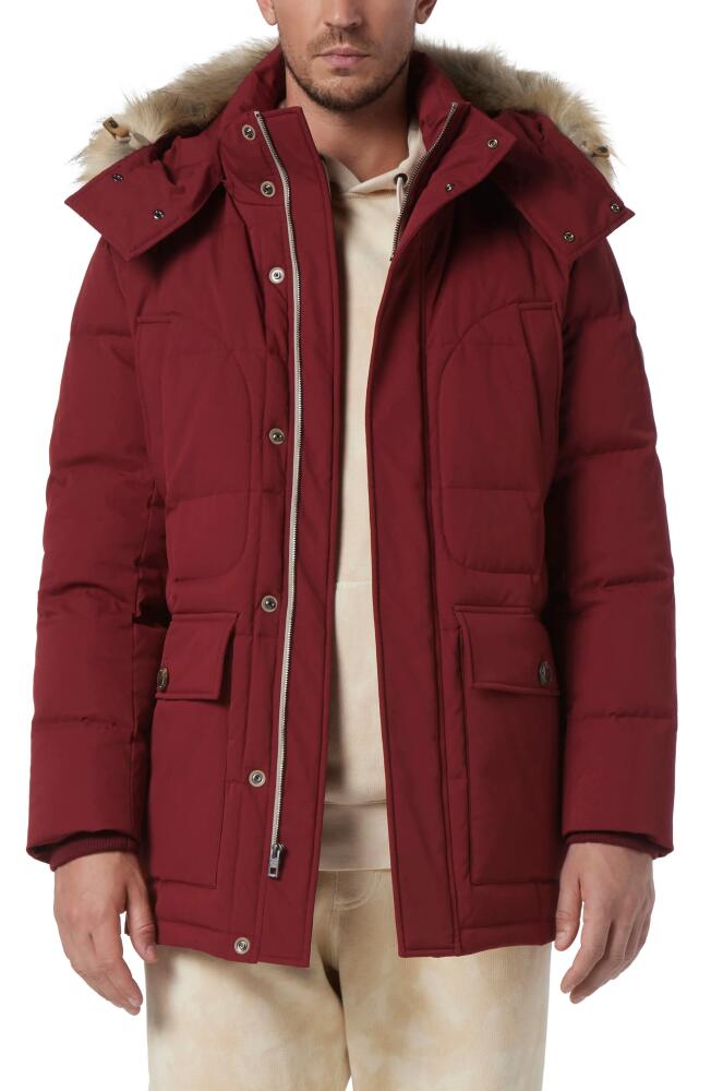 Andrew Marc Olmstead Hooded Down Puffer Jacket with Faux Fur Trim in Garnet Cover