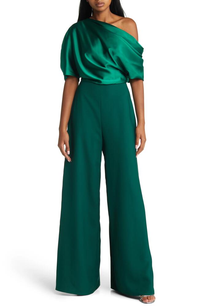 Amsale One-Shoulder Wide Leg Jumpsuit in Emerald Cover