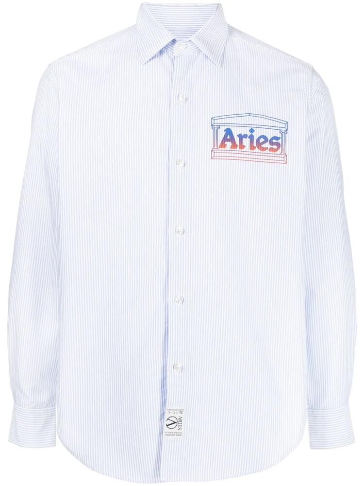 Aries Oxford striped logo-print shirt - Blue Cover