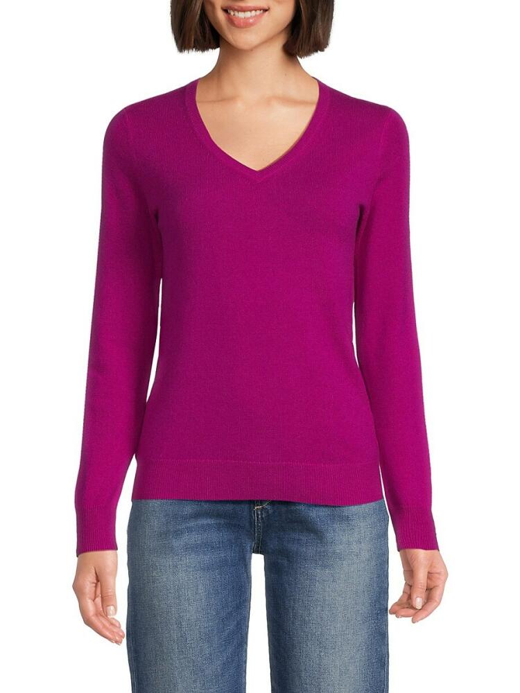 Amicale Women's V Neck Cashmere Sweater - Fuchsia Cover