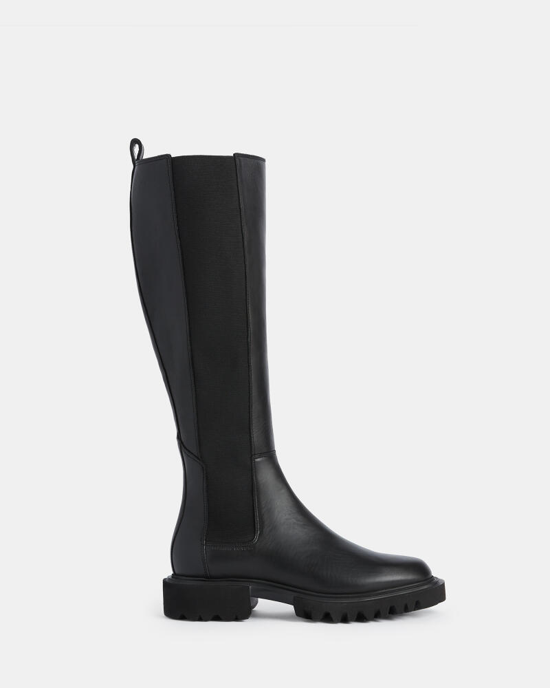 AllSaints Maeve Knee High Slip On Leather Boots Cover