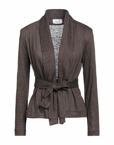 Niū Woman Cardigan Dark brown Linen Cover