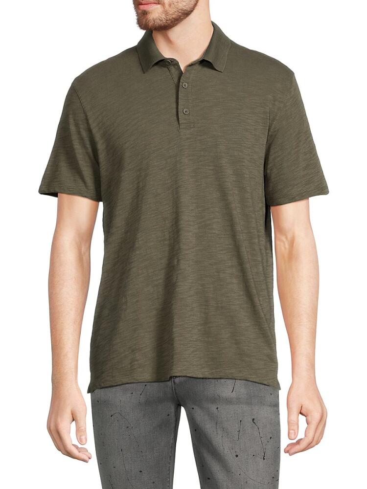 Vince Men's Solid Short Sleeve Polo - Olive Field Cover