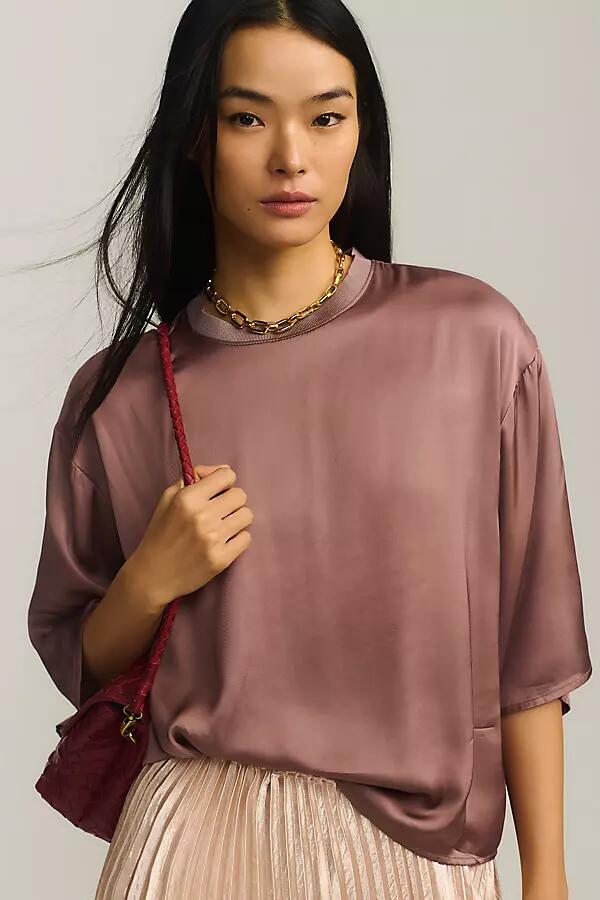 Maeve Short-Sleeve Shine Boxy Blouse Cover