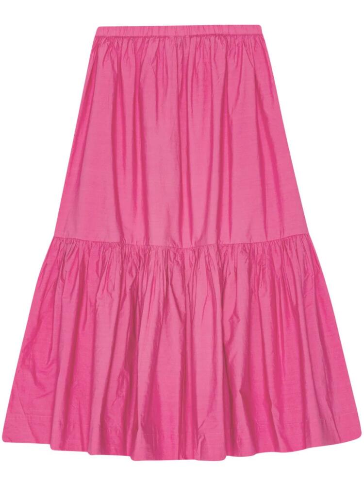 GANNI ruffled organic-cotton midi skirt - Pink Cover