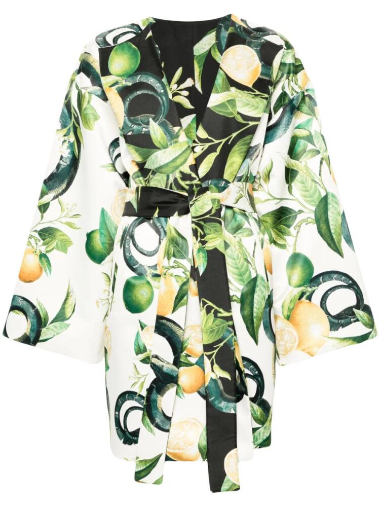 Roberto Cavalli Lemon-print silk coat - Neutrals Cover