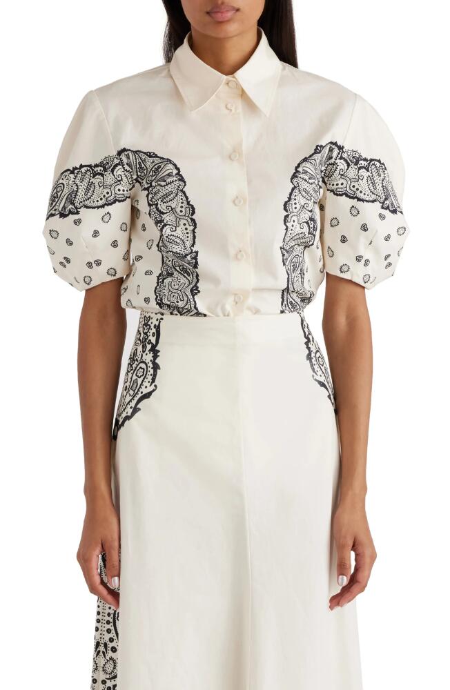 Chloé Embroidered Puff Sleeve Button-Up Shirt in Black - Ivory Cover