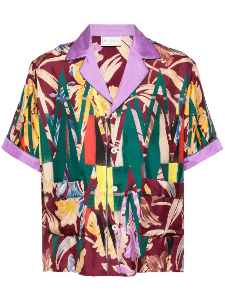 Pierre-Louis Mascia abstract-pattern contrasting-collar shirt - Purple Cover