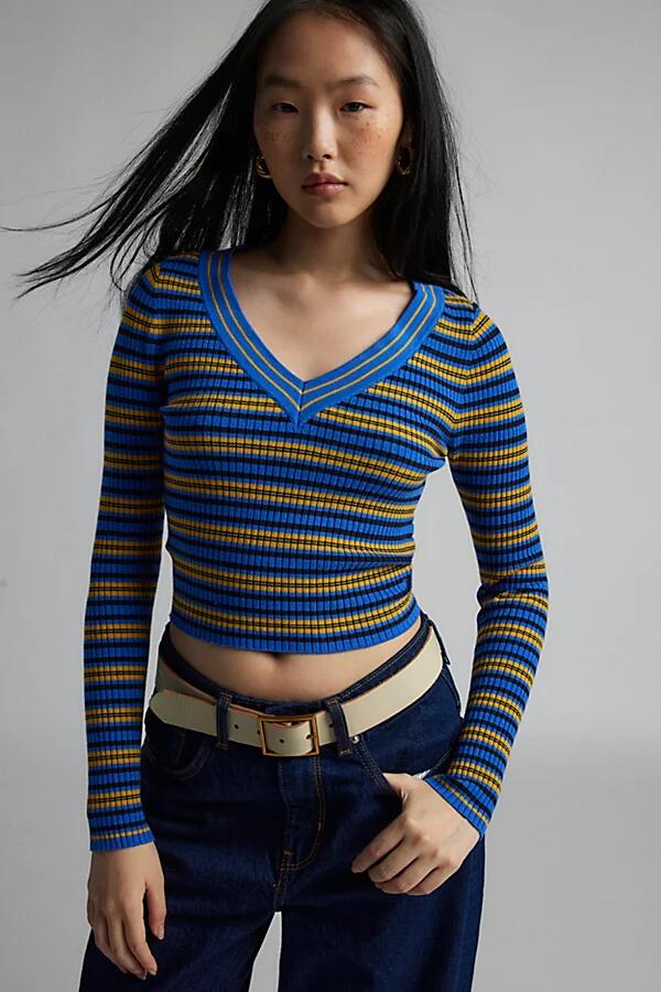 BDG Addison V Neck Ribbed Knit Sweater in Blue Cover