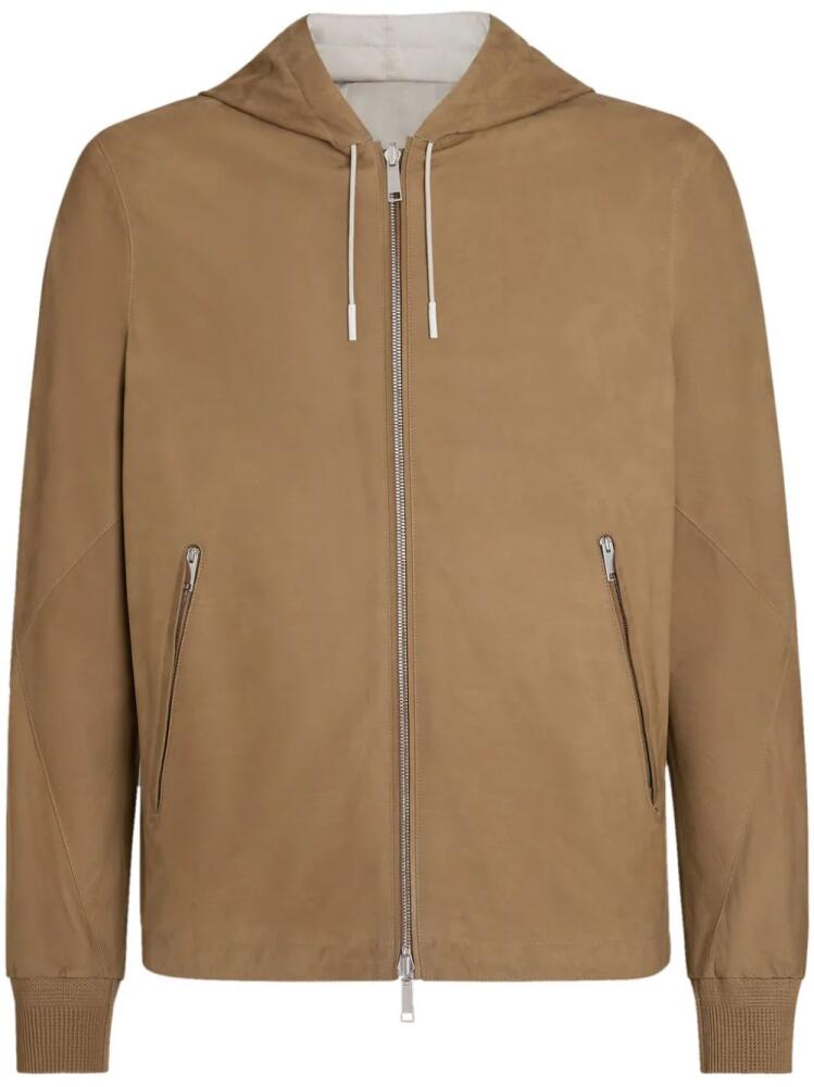 Zegna hooded zip-front leather jacket - Neutrals Cover