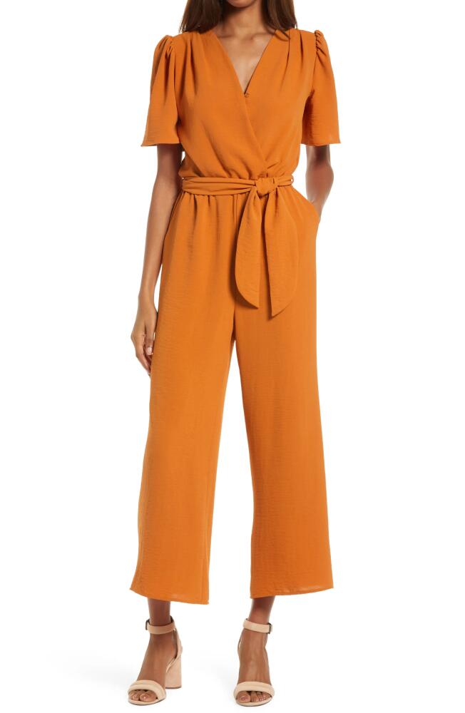 Fraiche by J Tie Front Wide Leg Jumpsuit in Rust Cover