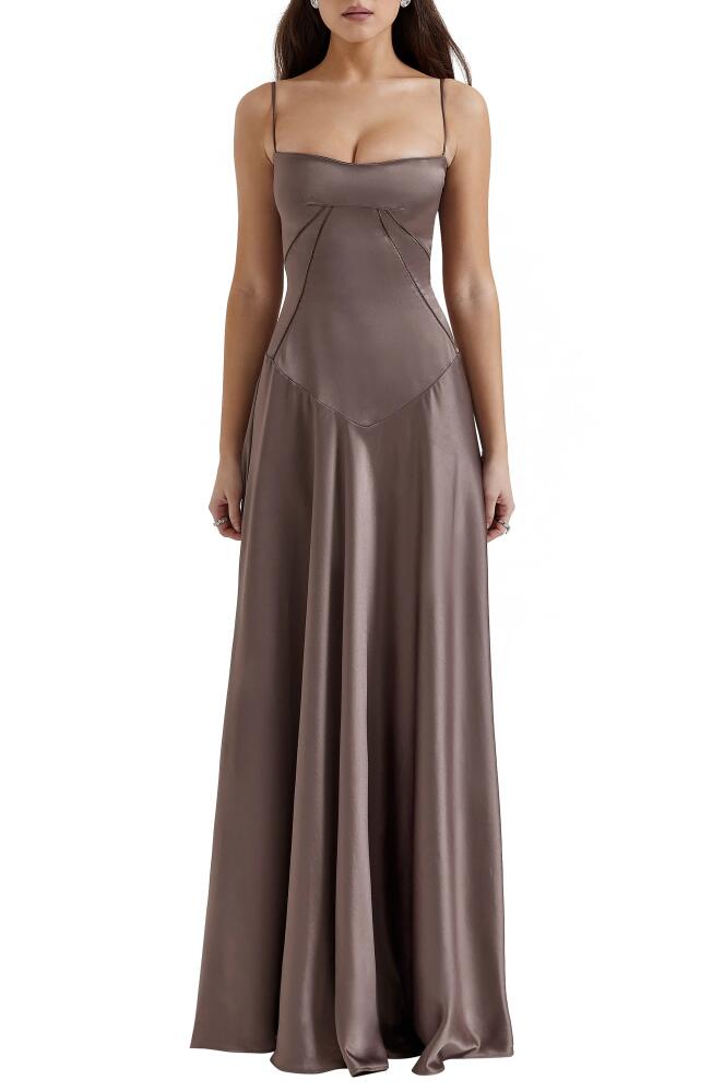 HOUSE OF CB Anabella Lace-Up Satin Gown in Pebble Grey Cover