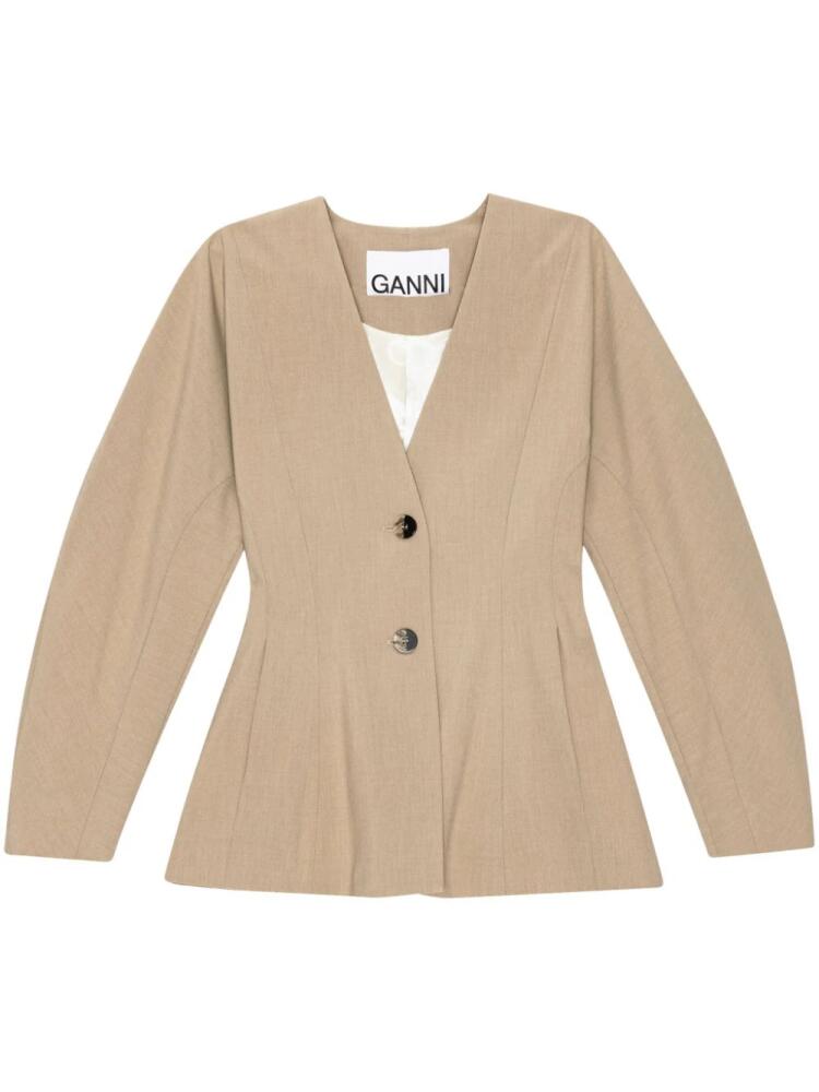 GANNI no-lapels fitted blazer - Neutrals Cover