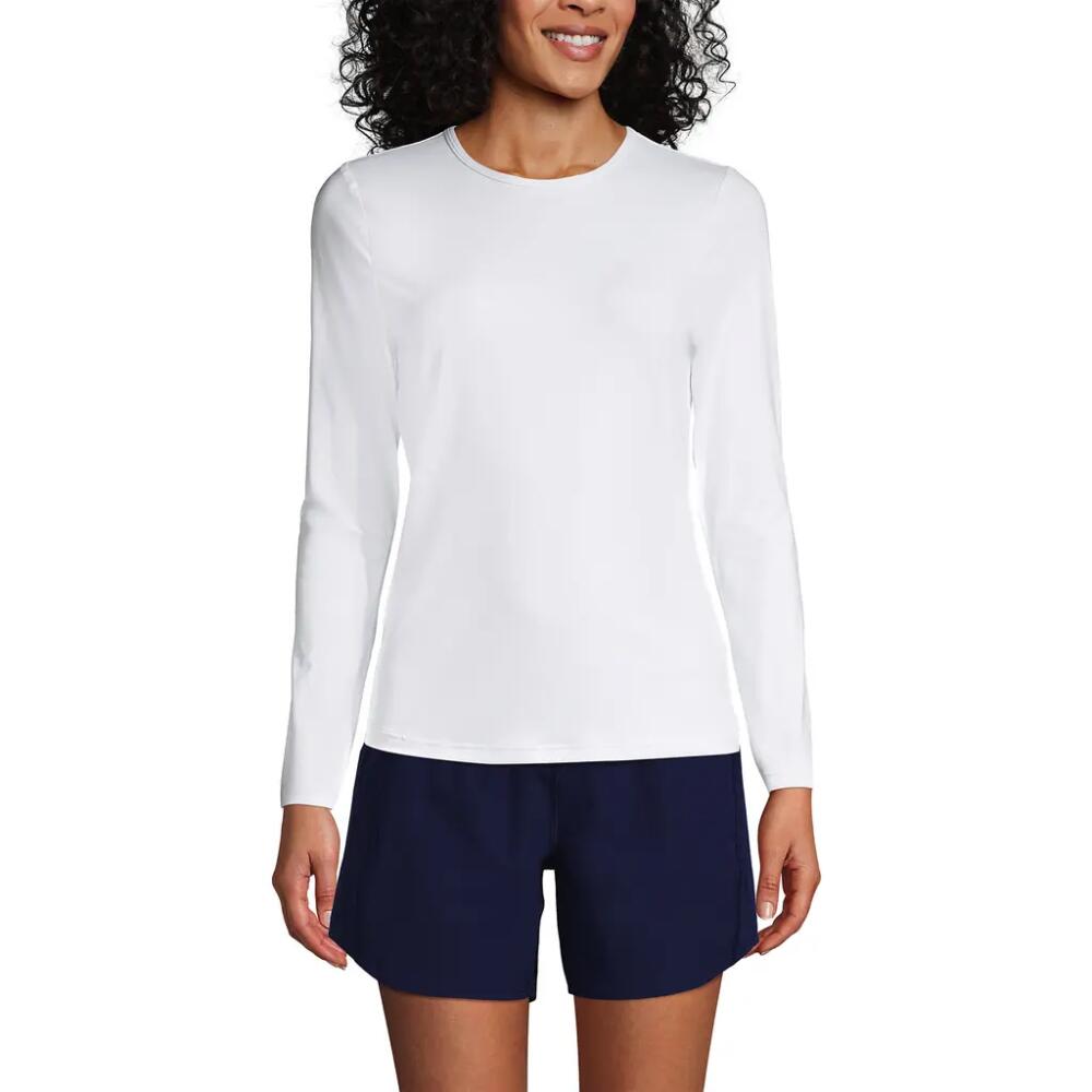 Lands' End Crew Neck Long Sleeve Rash Guard UPF 50 Sun Protection Swim Tee in White Cover