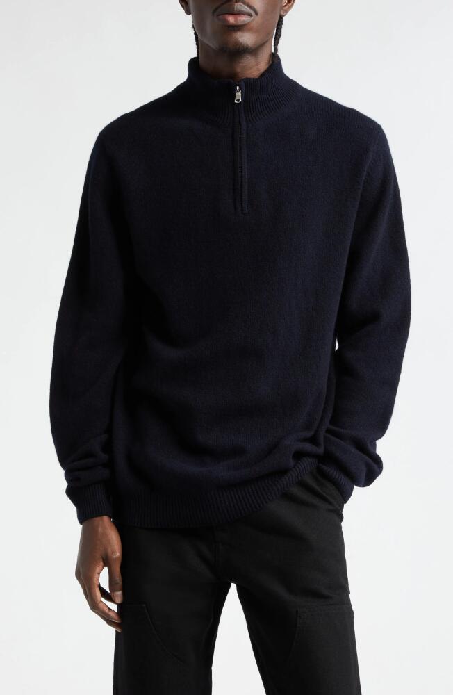 Sunspel Half Zip Lambswool Sweater in Dark Navy Mouline Cover