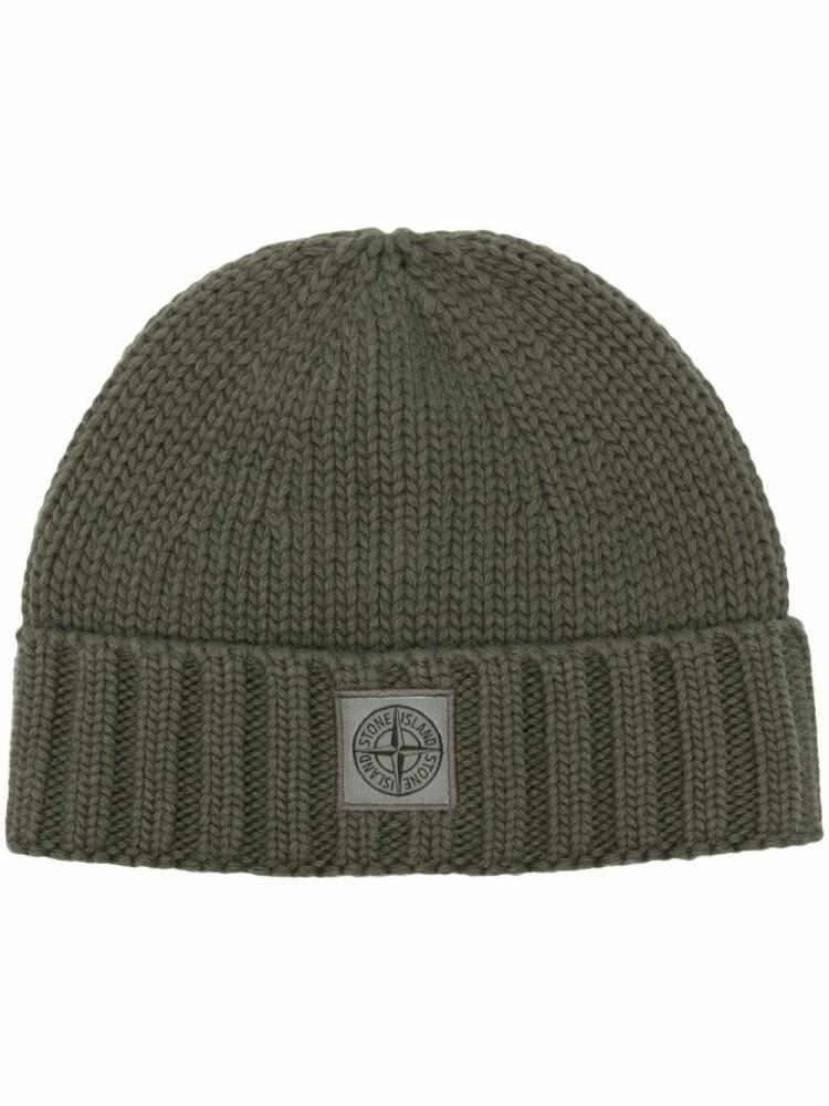 Stone Island Compass-patch wool beanie - Green Cover