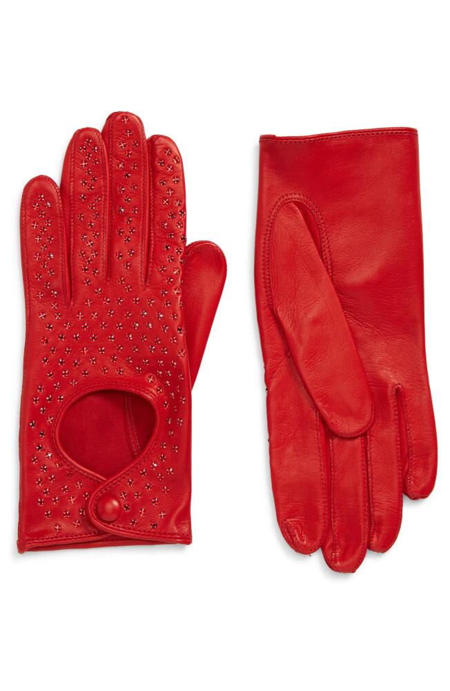 Seymoure Leather & Crystal Driving Gloves in Red With Crystals Cover