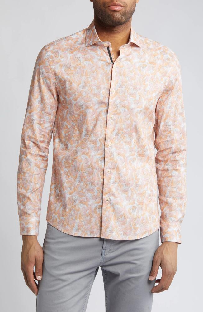 Stone Rose Floral Stretch Button-Up Shirt in Copper Cover