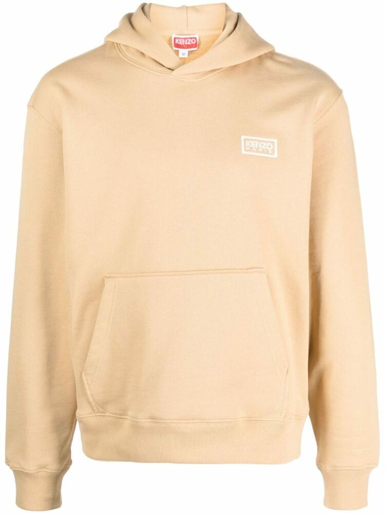 Kenzo logo-embroidered cotton hoodie - Neutrals Cover