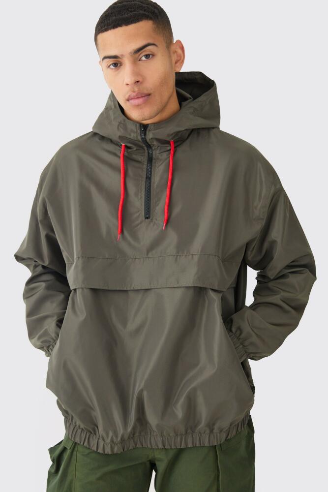 boohoo Mens Oversized Hooded Half Zip Windbreaker - Green Cover