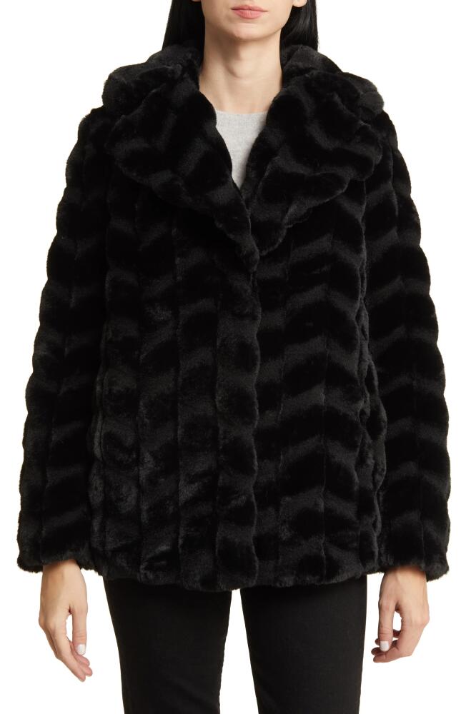 Via Spiga Grooved Herringbone Faux Fur Jacket in Black Cover