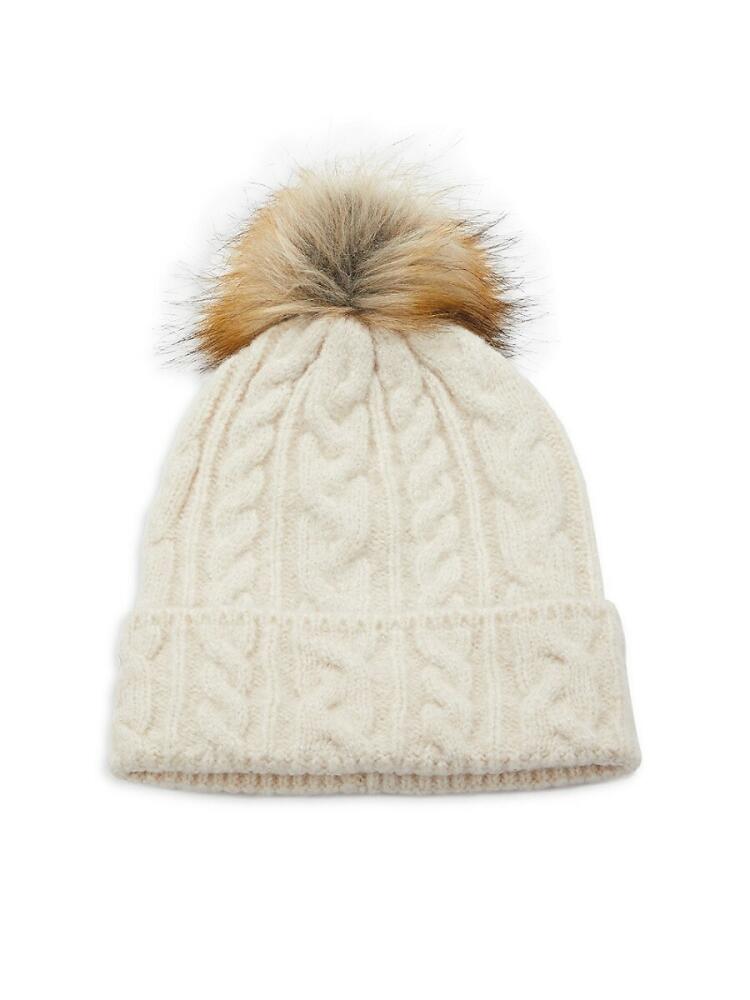 Women's Marcus Adler NY Faux Fur Pom Pom Cable Knit Beanie - White Cover