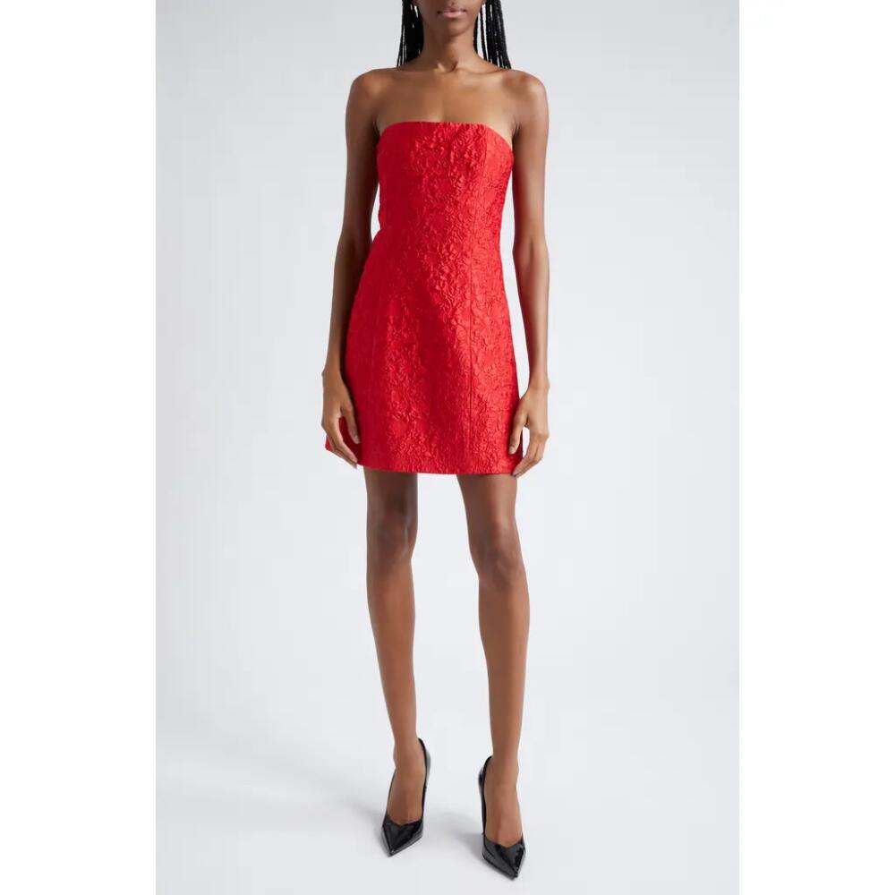 Alice + Olivia Velia Floral Brocade Strapless Minidress in Perfect Ruby Cover