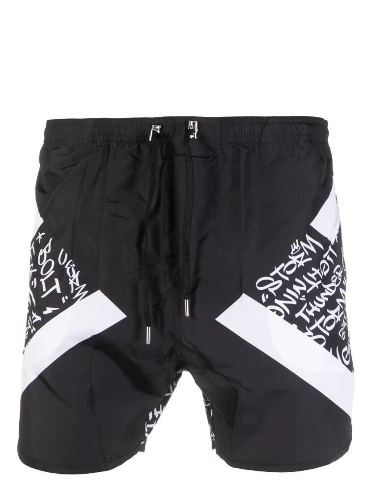 Neil Barrett calligraphy-print drawstring swim shorts - Black Cover