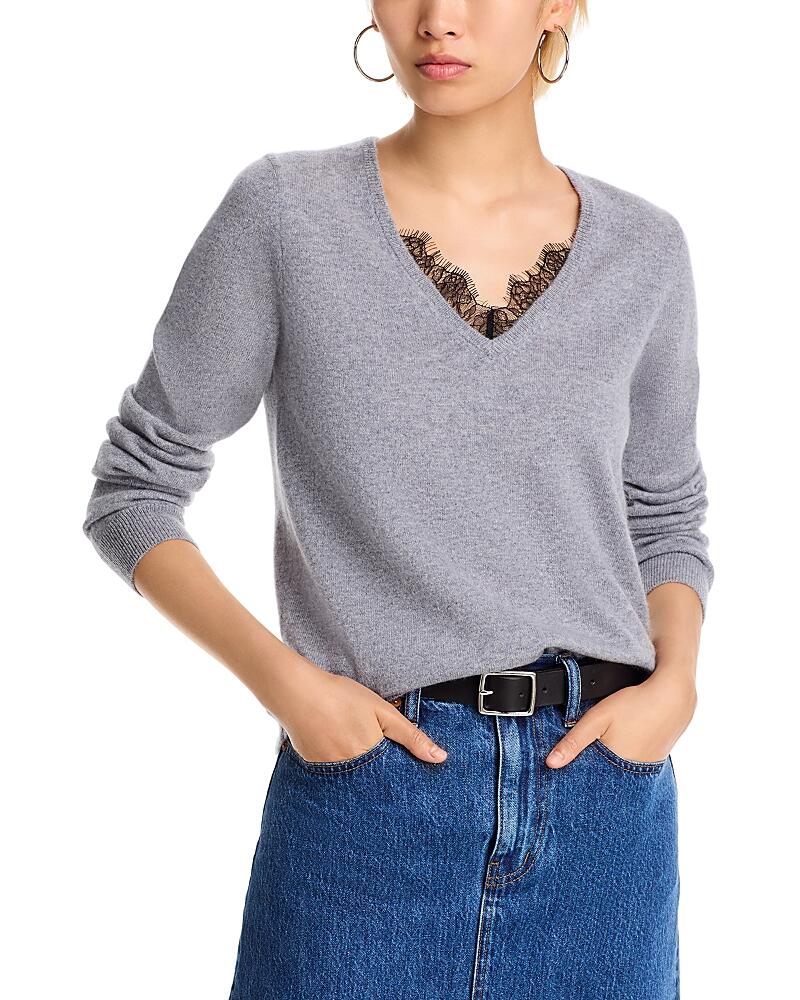 C by Bloomingdale's Cashmere V-Neck Lace Trim Cashmere Sweater - Exclusive Cover