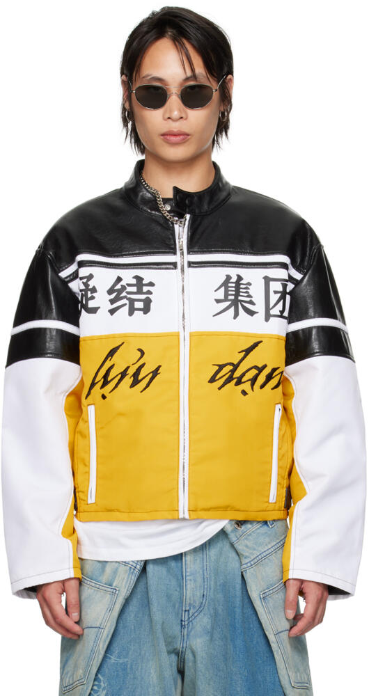 LU'U DAN Yellow & White CLOT Edition Moto L-D Faux-Leather Jacket Cover