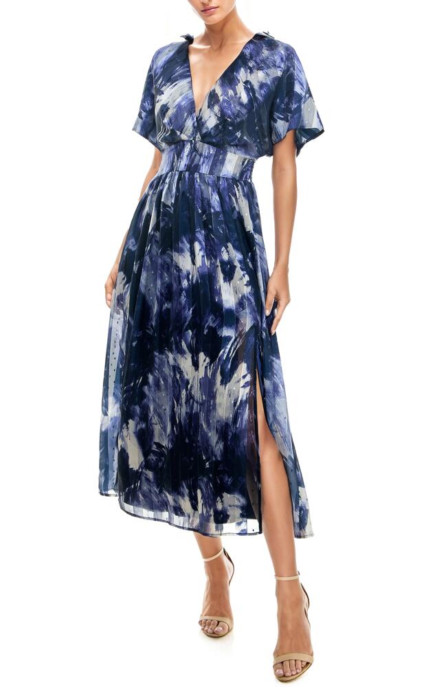 Socialite Metallic Dolman Sleeve Maxi Dress in Navy/ivory Cover