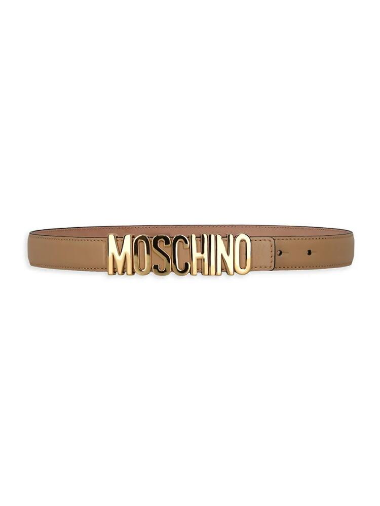 Moschino Women's Plaque Logo Leather Belt - Beige Cover