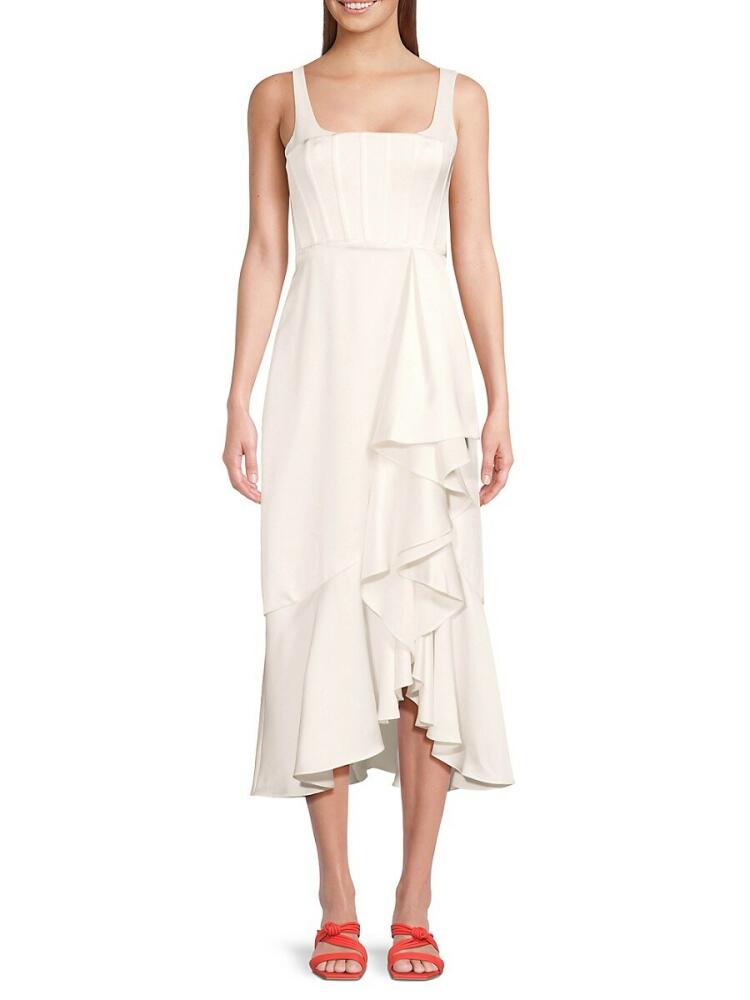 BCBGMAXAZRIA Women's Ruffle Midi Cocktail Dress - Gardenia Cover