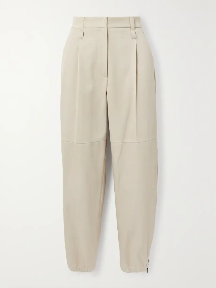 Brunello Cucinelli - Cropped Bead-embellished Denim Tapered Pants - Off-white Cover