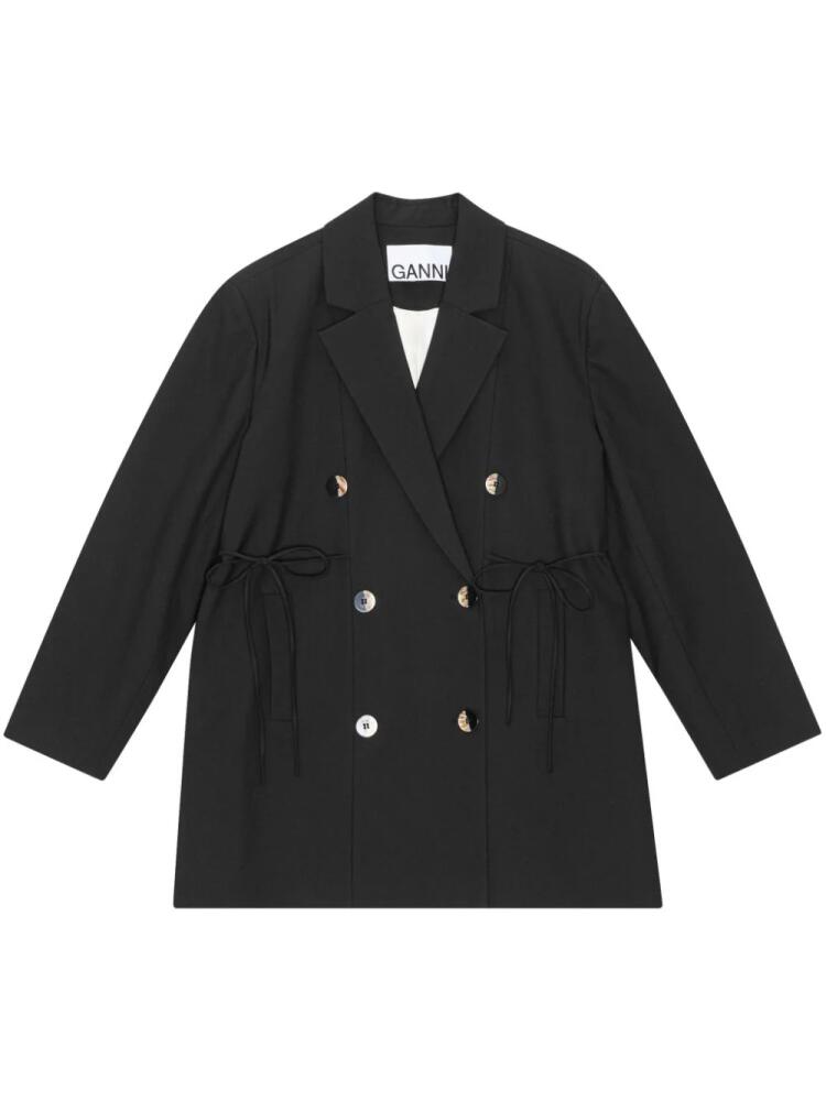 GANNI oversized string-tie double-breasted blazer - Black Cover