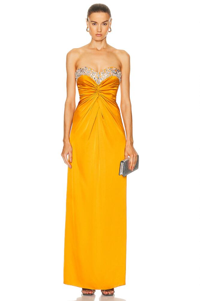 PatBO Hand Beaded Strapless Gown in Mustard Cover