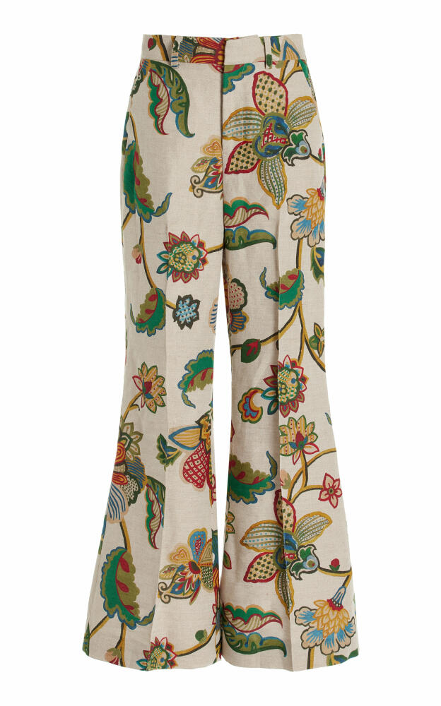 Rosie Assoulin - Paneled And Piped Printed Linen Flared Pants - Multi Cover