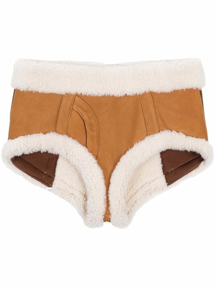 Natasha Zinko trimmed sheepskin mini shorts - Brown Cover