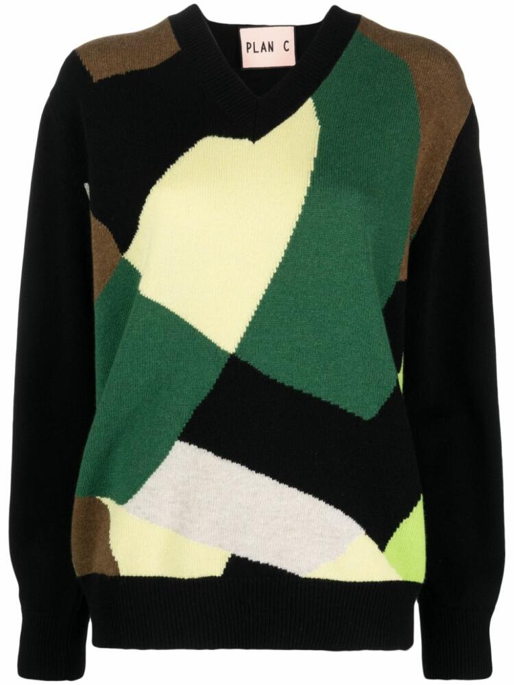 Plan C colour-block scarf jumper - Black Cover