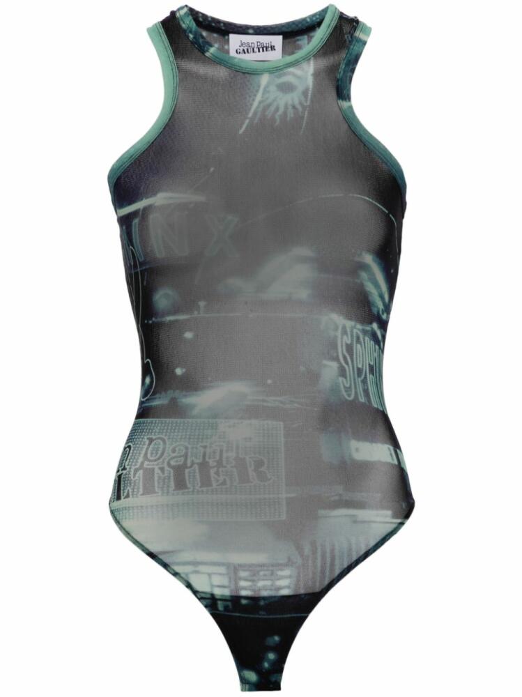 Jean Paul Gaultier Pigalle-print mesh bodysuit - Blue Cover