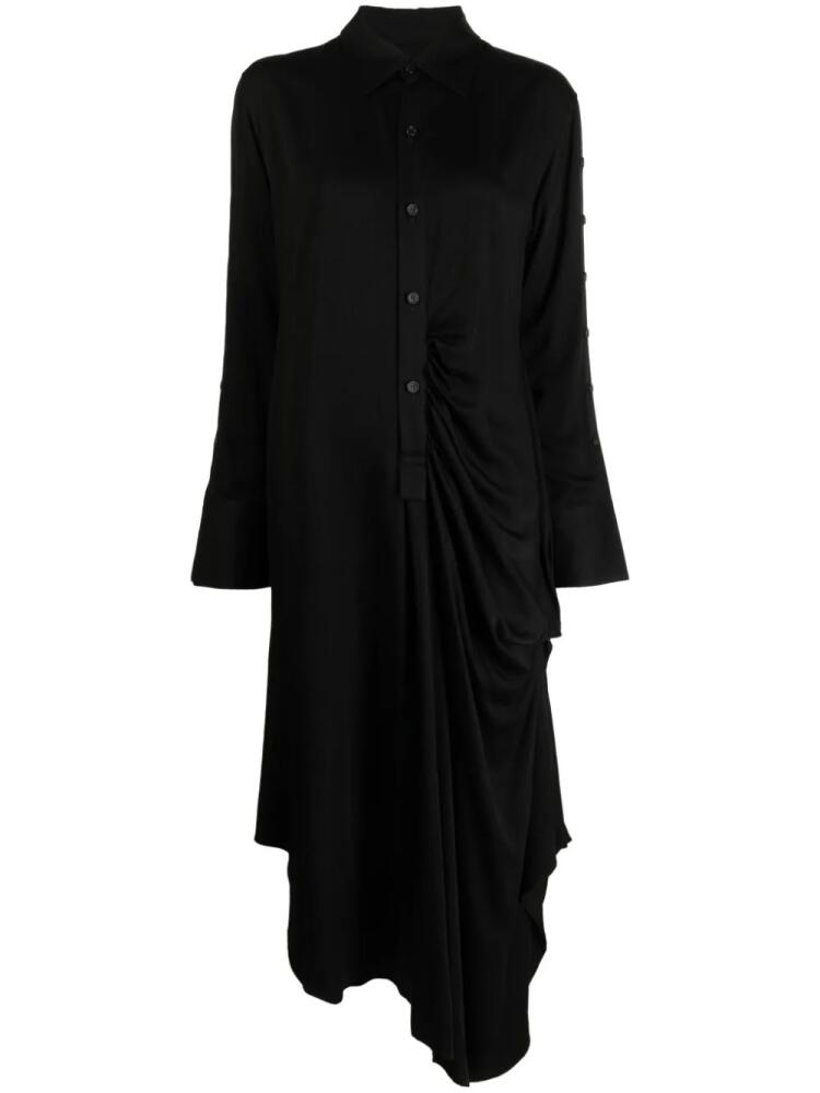 Yohji Yamamoto long-sleeve draped midi shirt dress - Black Cover