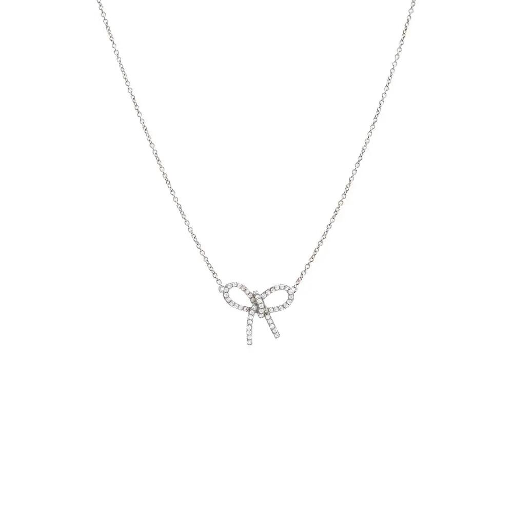 BY ADINA EDEN Skewed Pave Bow Tie Necklace in Silver Cover