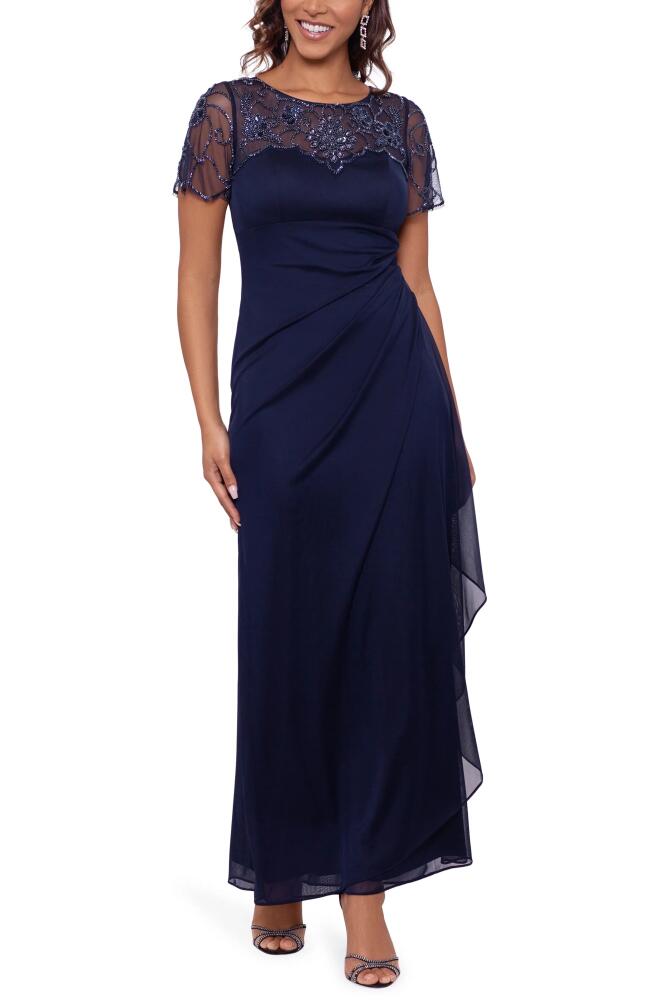 Xscape Evenings Xscape Beaded Short Sleeve Chiffon Gown in Navy Cover